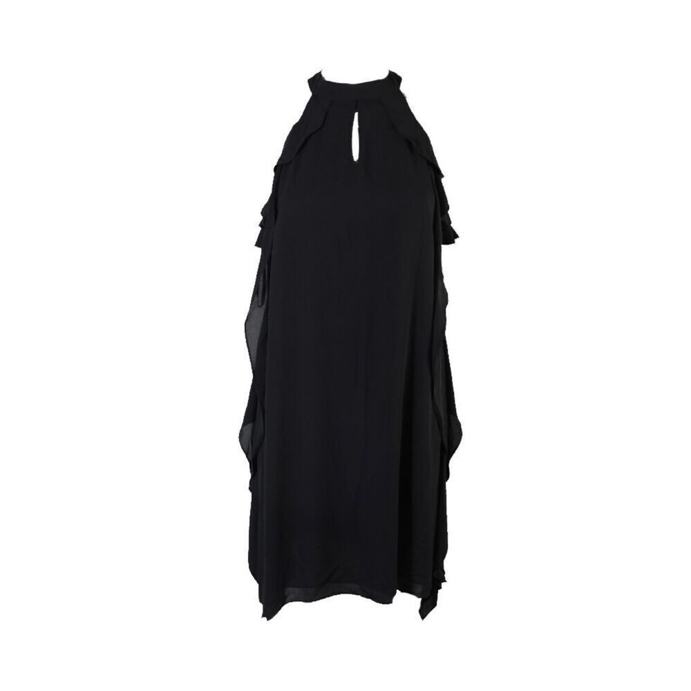 Nine West Ruffle Dress Size 6 Black High Neck Sleeveless Elegant